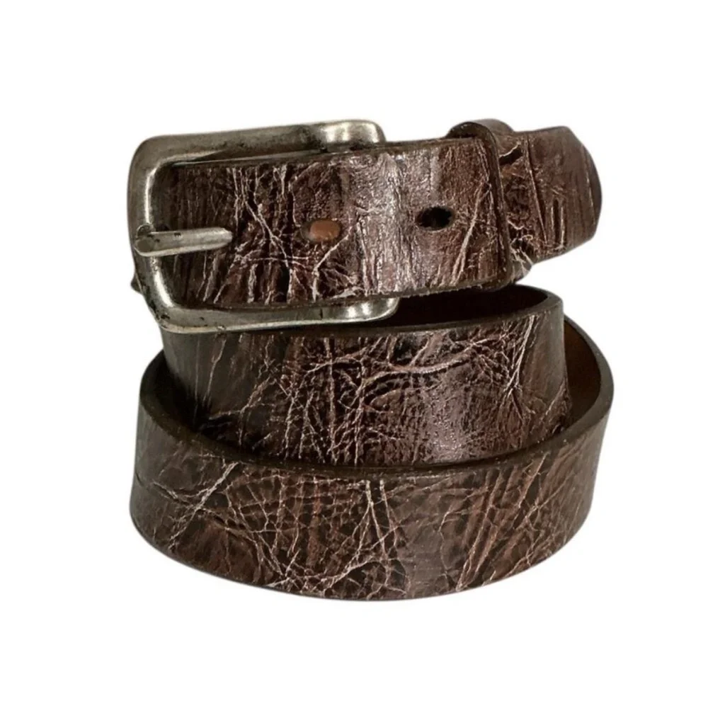 Martin Dingman Brown Distressed Leather Belt Silver Buckle USA Preowned 38